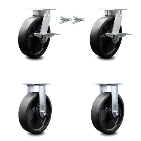 Service Caster 8 Inch Kingpinless Glass Filled Nylon Caster Brakes/Swivel Locks 2 Rigid, 2PK SCC-KP30S820-GFNR-SLB-BSL-2-R-2